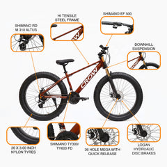 CROW - Super Dominator 21 Speed Gear Cycle | Downhill Suspension Fork | Hydraulic DISC Brake | 26 * 300 Fat Tyres |Stunt Cycle for Boys 12 to 15 Years | Dominator Cycles| MTB Bike | Fat Bike