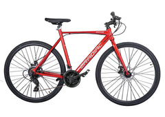 Cradiac Machine LITE 21 Speed Aluminium Alloy Hybrid Cycle 21 Geared Bicycle for Men with Rigid Fork & Dual Disc Brake Hybrid Bike | Ideal for 15+ Years, Unisex, Frame Size : 19.5 Inch, Metalic Red