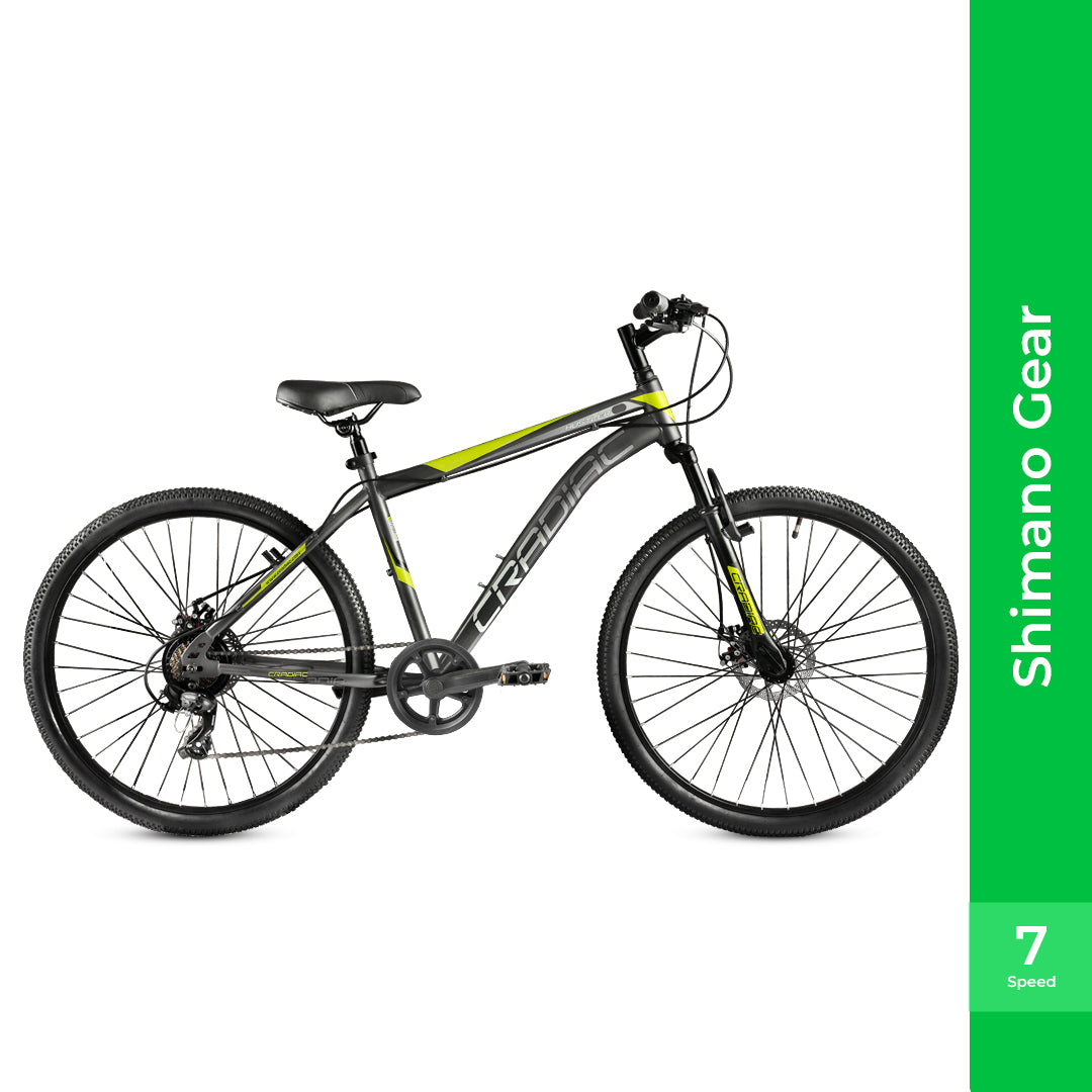 CRADIAC Hustler 7 Speed 26 inch Steel Geared High Performance Mountain Cycle for Men with Front Suspension & Dual disc Brakes | Ideal for 12+ Years, Unisex, Frame Size - 18.5 Inch