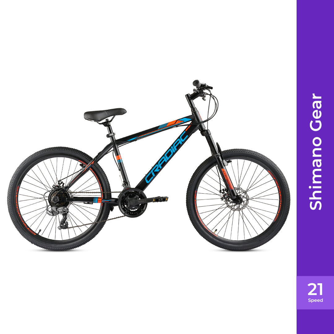 CRADIAC Globetrotter 21 Speed MTB, 26 Inch Steel Geared High Performance Mountain Cycle for Men with Front Suspension & Dual disc Brakes | Ideal for 12+ Years, Unisex, Frame Size - 18.5 Inch