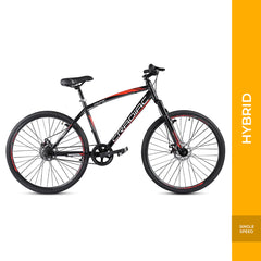 Cradiac Discover PRO Single Speed Steel High Performance Hybrid Cycles for Men with Front Suspension & Disc Brakes | Ideal for 15+ Years, Unisex, Frame Size : 18.5 Inch | 700 * 35C Tires
