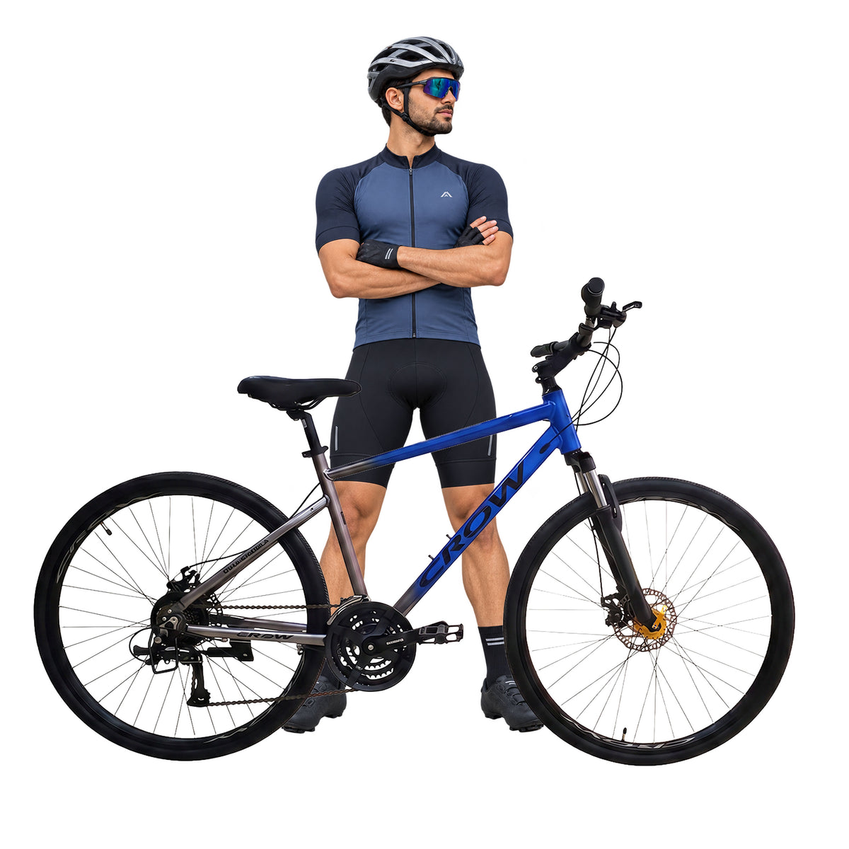 CROW - RAPIDE LITE 21 Speed Gear Cycle for Boys | Aluminium Frame Hybrid Cycle 21 Geared Bicycle for Men with Suspension & Dual Disc Brake Hybrid Bike | for 15+ Years, Unisex Bicycle for Adults